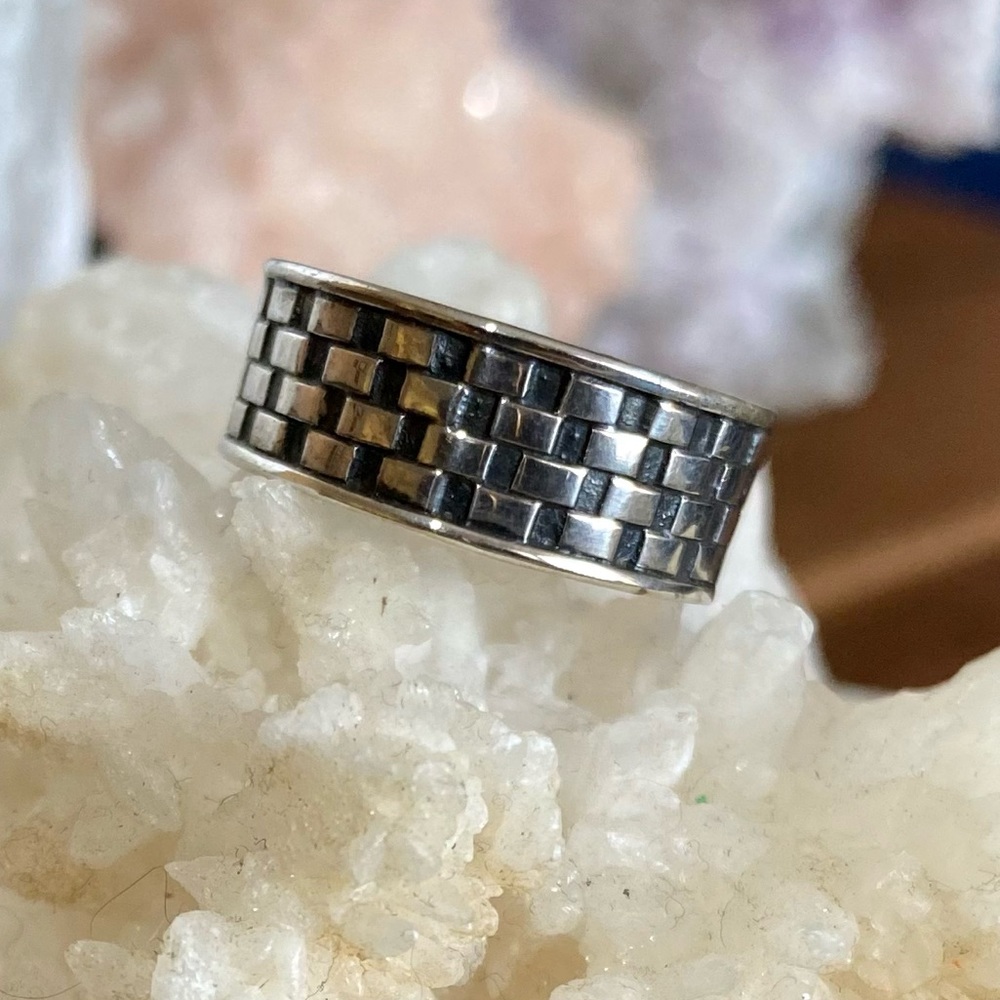 Geometric Simple Rectangle Weave Pattern Design - 925 Sterling Silver Ring